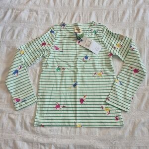 Joules girls 9 years long sleeve white with green stripe horse print shirt NWT